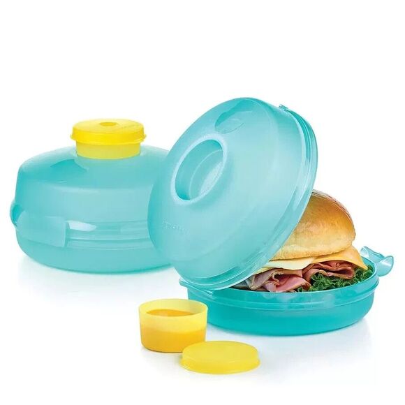 Tupperware New Set of 2 Round Sandwich Bagel Salad Storage Keepers A11 - Picture 1 of 2